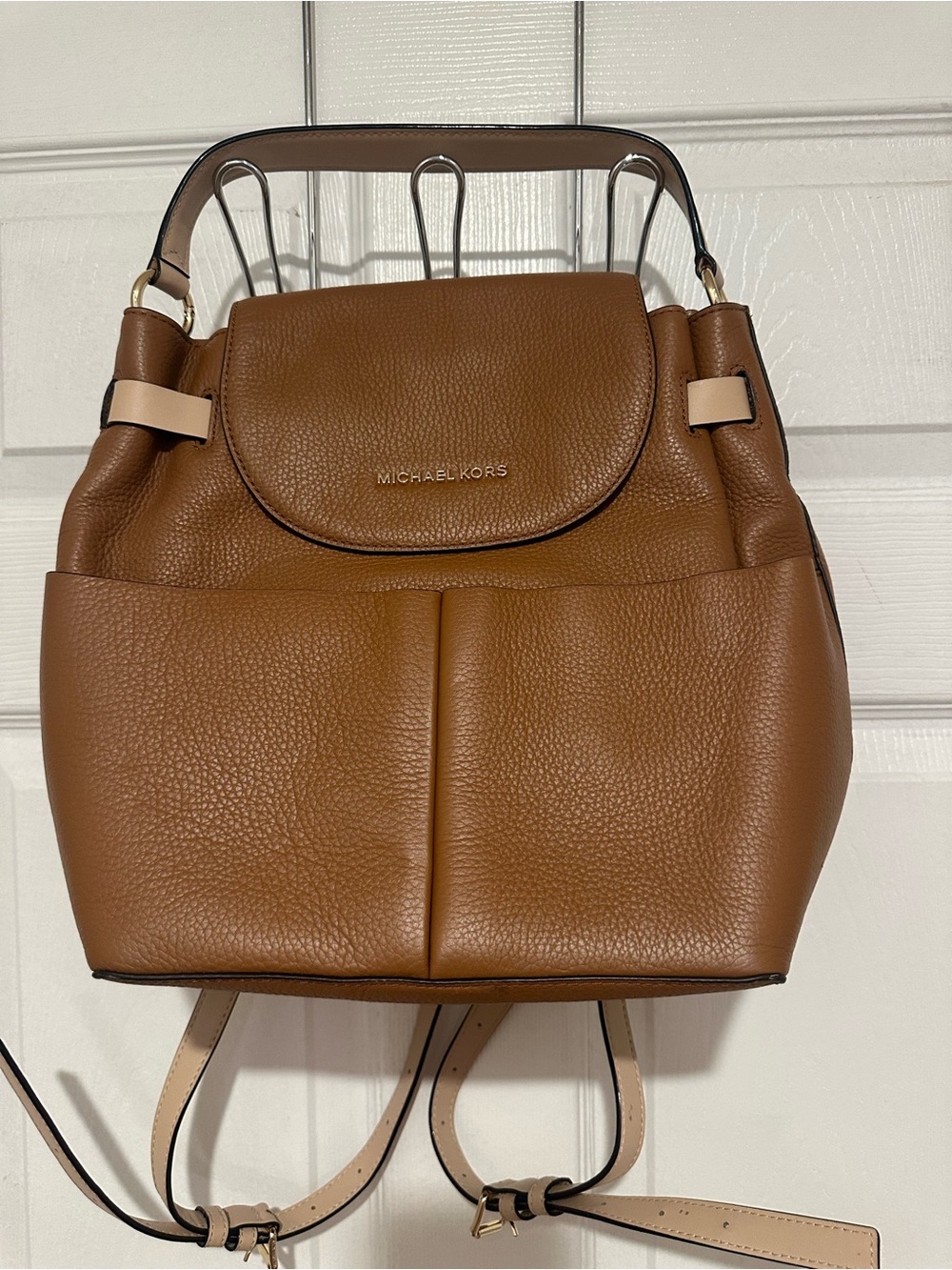 MICHAEL KORS Chestnut Brown Pebbled Leather Convertible Backpack